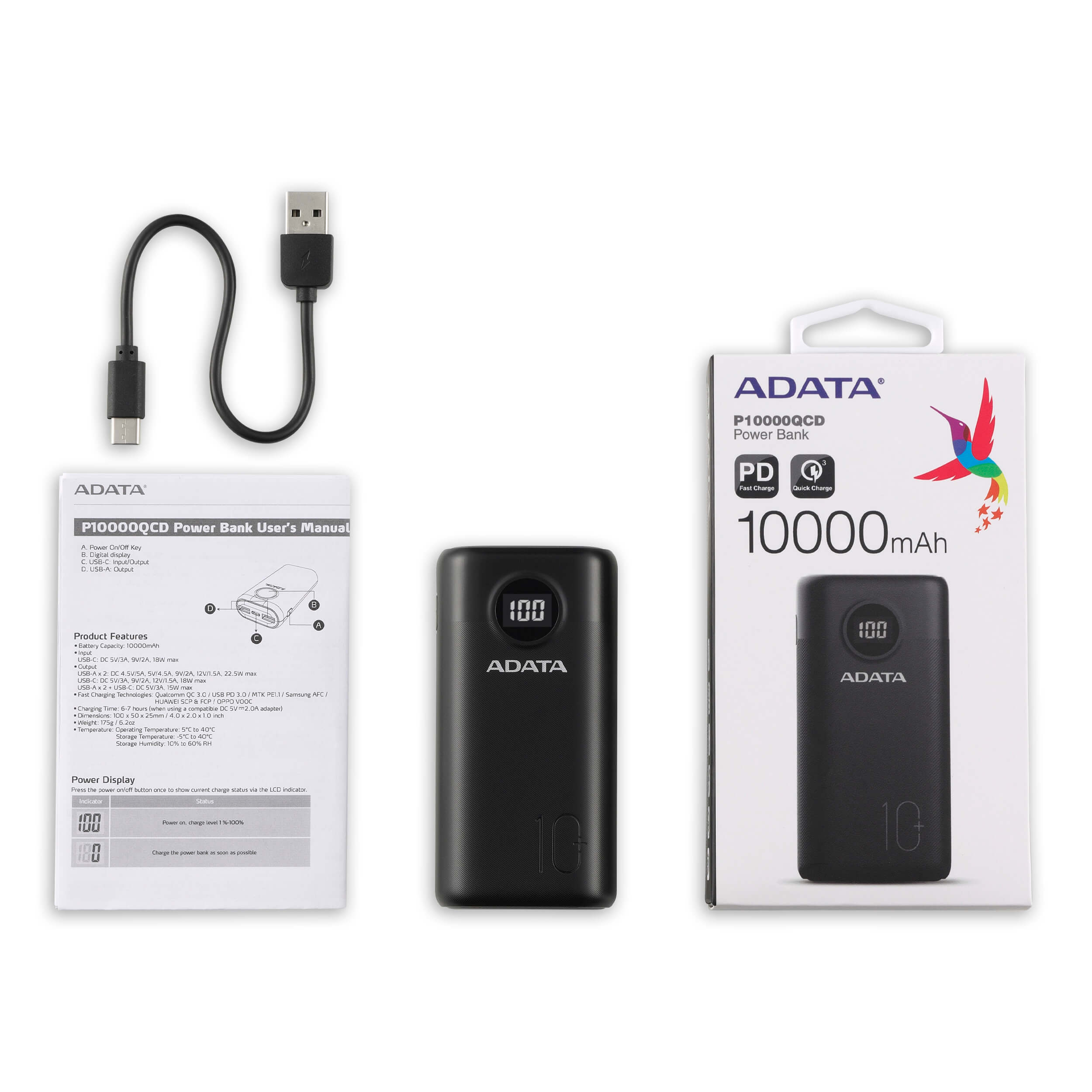 پاوربانک ای دیتا مدل P10000QCD ظرفیت 10000 میلی آمپر ساعت