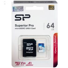 کارت حافظه microSDXC سیلیکون پاور مدل Superior Pro کلاس 10 استاندارد UHS-I U3 سرعت 100MBps ظرفیت 64 گیگابایت به همراه آداپتور SD