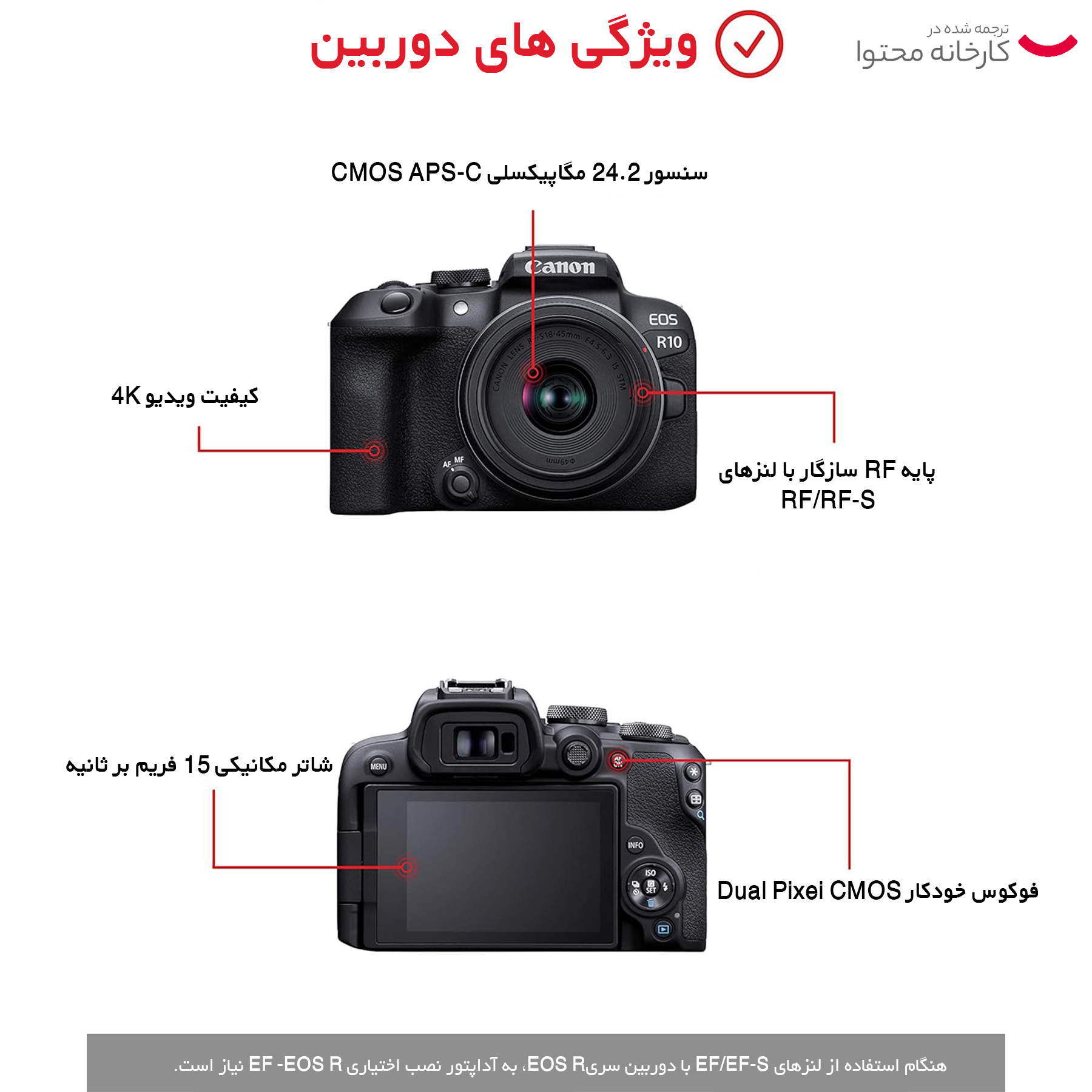 دوربین دیجیتال بدون آینه کانن مدل EOS R10  به همراه لنز  45-18