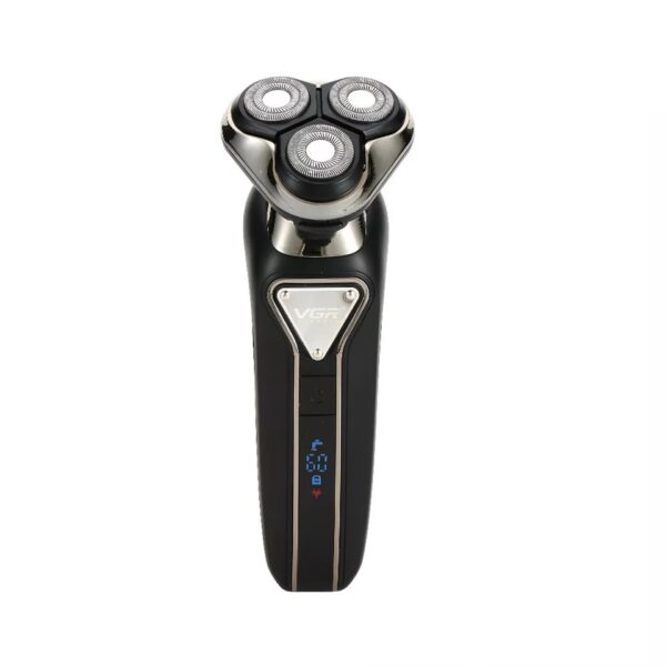 ماشین اصلاح موی صورت وی جی ار مدل V-323، منبع انرژی باتری، تکنولوژی اصلاح به صورت برش چرخشی، اندازه اصلاح 0.01 میلی‌متر، مدت زمان استفاده پس از شارژ 60 دقیقه، به همراه برس تمیزکننده، کیف نگهداری، ضد آب