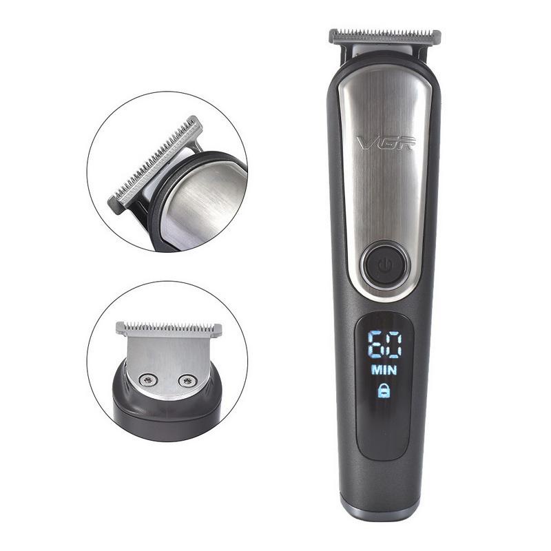 ست ماشین اصلاح موی صورت و بدن وی جی ار مدل 105، منبع انرژی باتری، تکنولوژی اصلاح به صورت تریمر، اندازه اصلاح 0.2 میلی‌متر، مدت زمان شارژ 90 دقیقه و مدت زمان استفاده پس از شارژ 60 دقیقه، به همراه استند شارژ، برس تمیزکننده، ضد آب، دارای نمایشگر دیجیتال