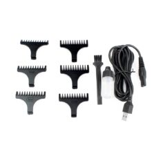 ماشین اصلاح موی صورت وی جی ار مدل 059، اصلاح به صورت تریمر، منبع انرژی با کابل USB، تکنولوژی اصلاح به صورت برش مستقیم، مدت زمان شارژ 180 دقیقه و مدت زمان استفاده پس از شارژ 150 دقیقه، به همراه روغن و 6 عدد شانه، با قابلیت تنظیم سرعت، شارژ سریع، چراغ LED