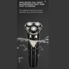 ماشین اصلاح موی صورت وی جی ار مدل V-323، منبع انرژی باتری، تکنولوژی اصلاح به صورت برش چرخشی، اندازه اصلاح 0.01 میلی‌متر، مدت زمان استفاده پس از شارژ 60 دقیقه، به همراه برس تمیزکننده، کیف نگهداری، ضد آب