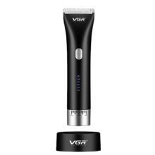 ماشین اصلاح موی سر و صورت وی جی ار مدل V-185، منبع انرژی باتری، تکنولوژی اصلاح به صورت برش مستقیم، اندازه اصلاح 0.8 تا 2 میلی‌متر، مدت زمان شارژ 120 دقیقه و مدت زمان استفاده پس از شارژ 200 دقیقه، به همراه استند شارژ، کابل USB، برس تمیزکننده، روغن