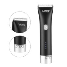 ماشین اصلاح موی سر و صورت وی جی ار مدل V-185، منبع انرژی باتری، تکنولوژی اصلاح به صورت برش مستقیم، اندازه اصلاح 0.8 تا 2 میلی‌متر، مدت زمان شارژ 120 دقیقه و مدت زمان استفاده پس از شارژ 200 دقیقه، به همراه استند شارژ، کابل USB، برس تمیزکننده، روغن