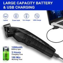 ماشین اصلاح موی صورت کیمی مدل KM-2299+5Vadapter، اصلاح به صورت خط زن، منبع انرژی باتری قابل شارژ، تکنولوژی اصلاح به صورت برش مستقیم، مدت زمان شارژ 180 دقیقه و مدت زمان استفاده پس از شارژ 180 دقیقه، به همراه آداپتور، برس تمیزکننده، روغن، 3 عدد شانه