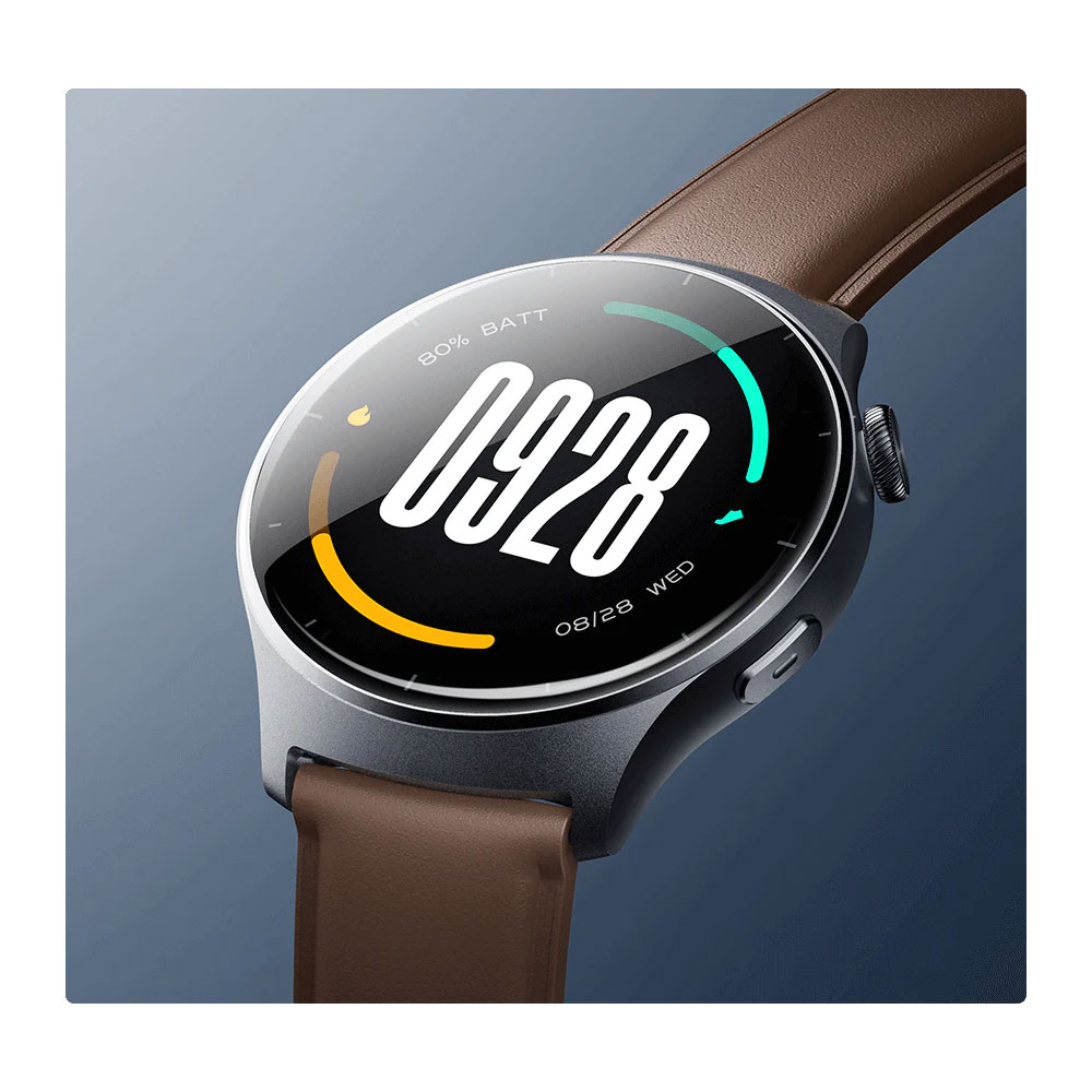 ساعت هوشمند میبرو مدل Watch Lite 3 مناسب برای ورزش، روزمره، رسمی، دارای قابلیتهای صفحه نمایش رنگی و لمسی، قابلیت مکالمه از طریق بلوتوث، بند چرم، فرم صفحه دایره
