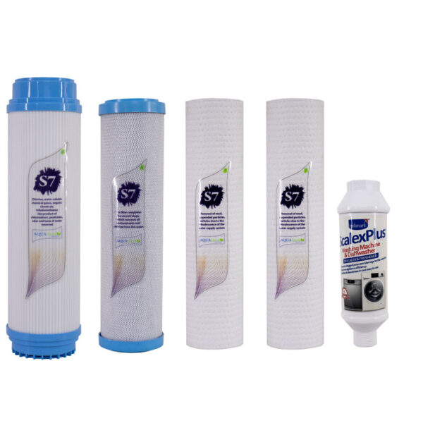 فیلتر دستگاه تصفیه آب آکوآ اسپرینگ مدل F-S7-B4F مجموعه 4 عددی به همراه رسوب گیر اسکالس پلاس