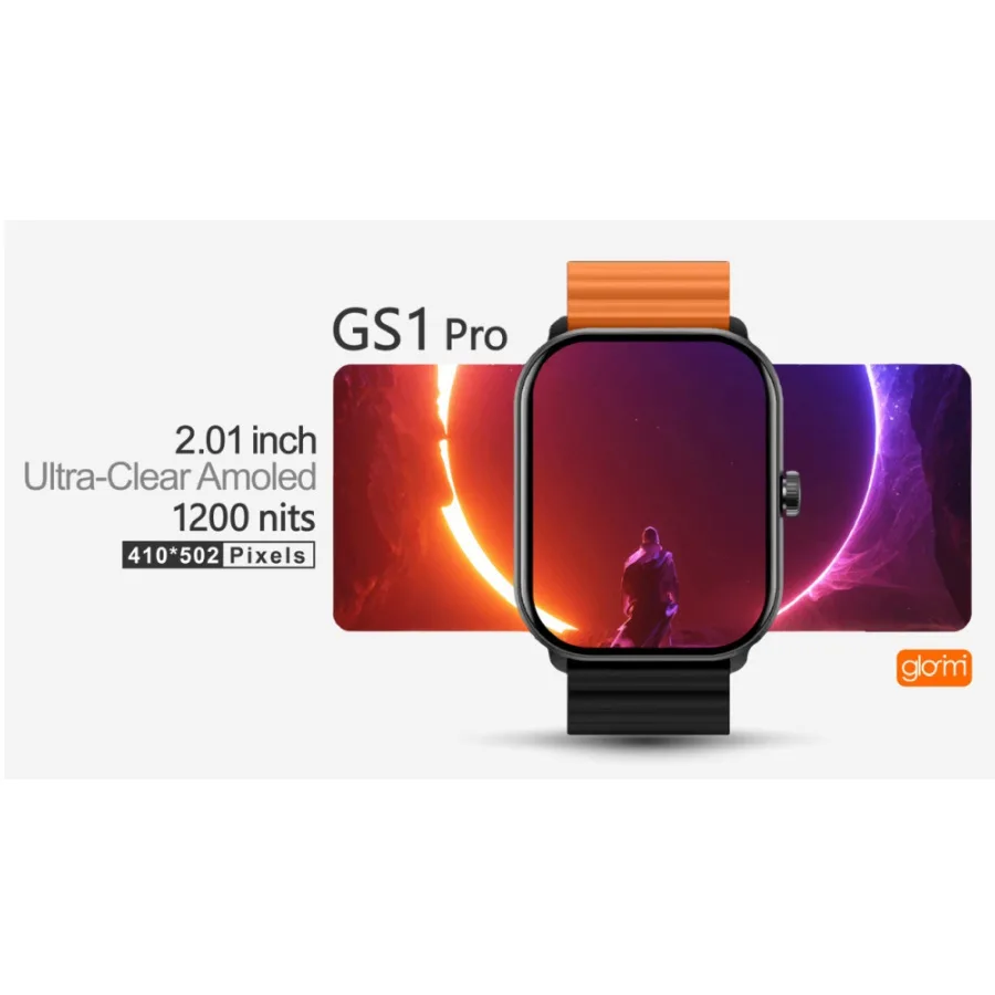 ساعت هوشمند گلوریمی مدل MIS SMART PRO GS1 DYNAMIC دارای قابلیت های صفحه نمایش رنگی، صفحه نمایش لمسی، کنترل موسیقی (Music Player)، پشتیبانی از زبان فارسی در منو و سیستمعامل بند سیلیکون