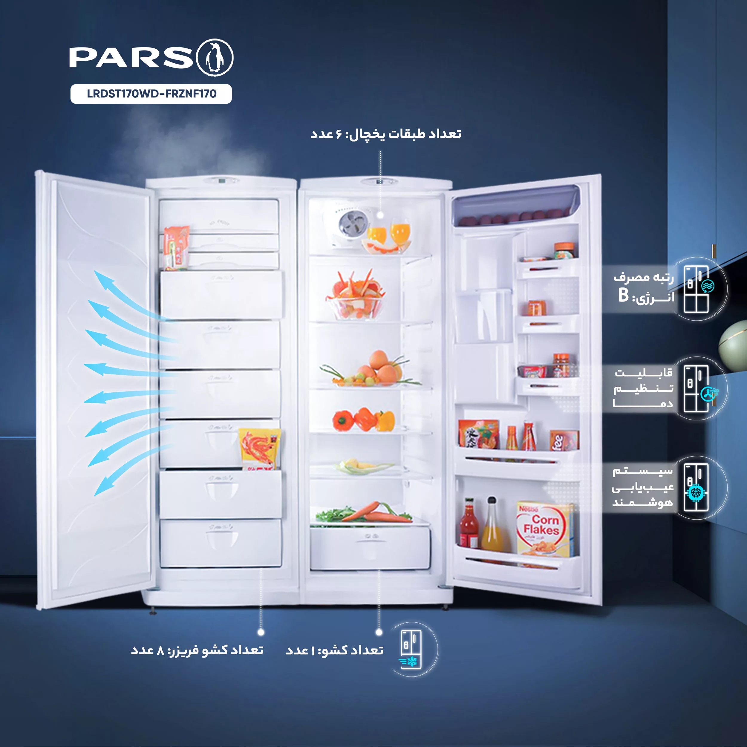 یخچال و فریزر دوقلو 23 فوت پارس مدل LRDST170WD-FRZNF170