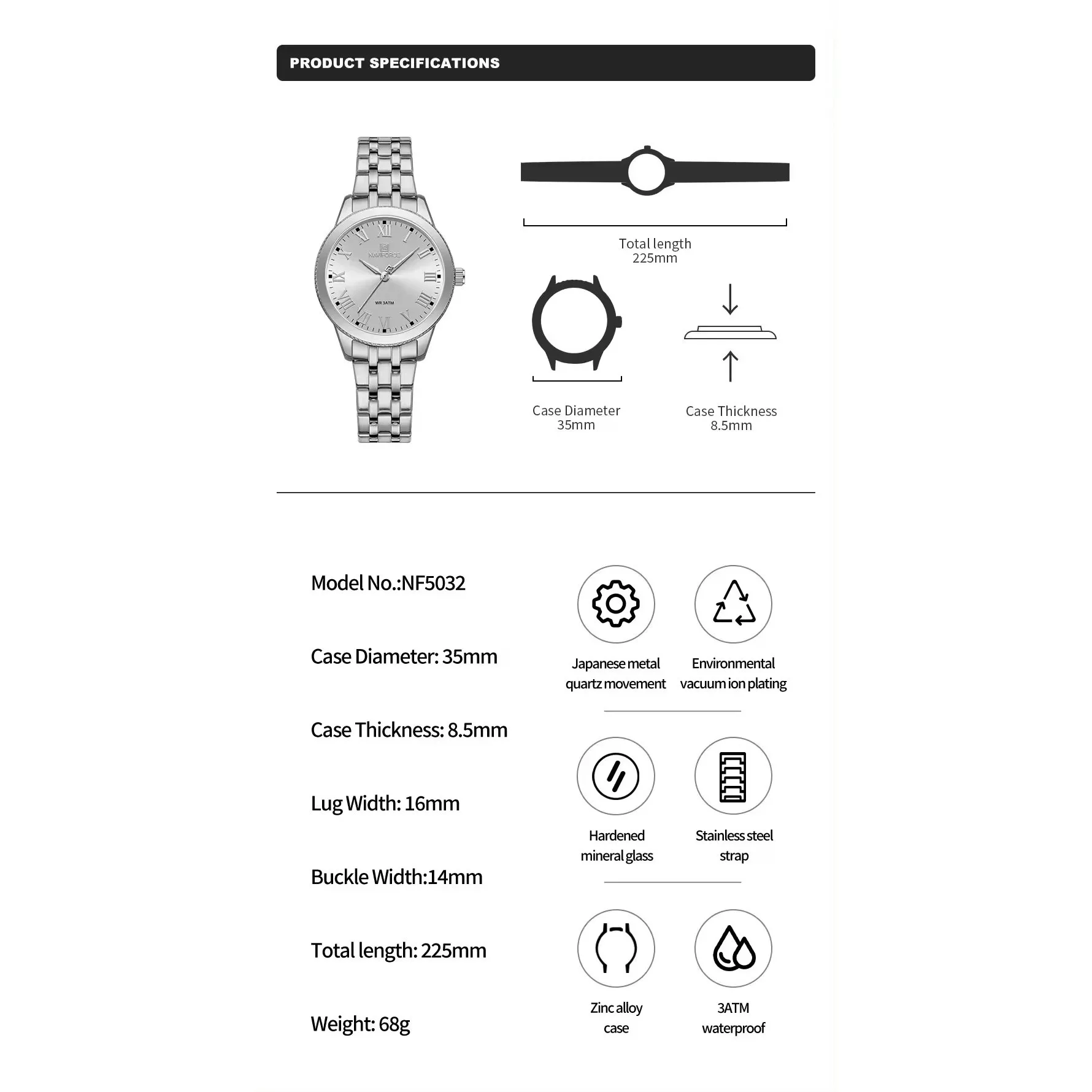 ساعت مچی عقربه ای زنانه نیوی فورس مدل NF5032SSW