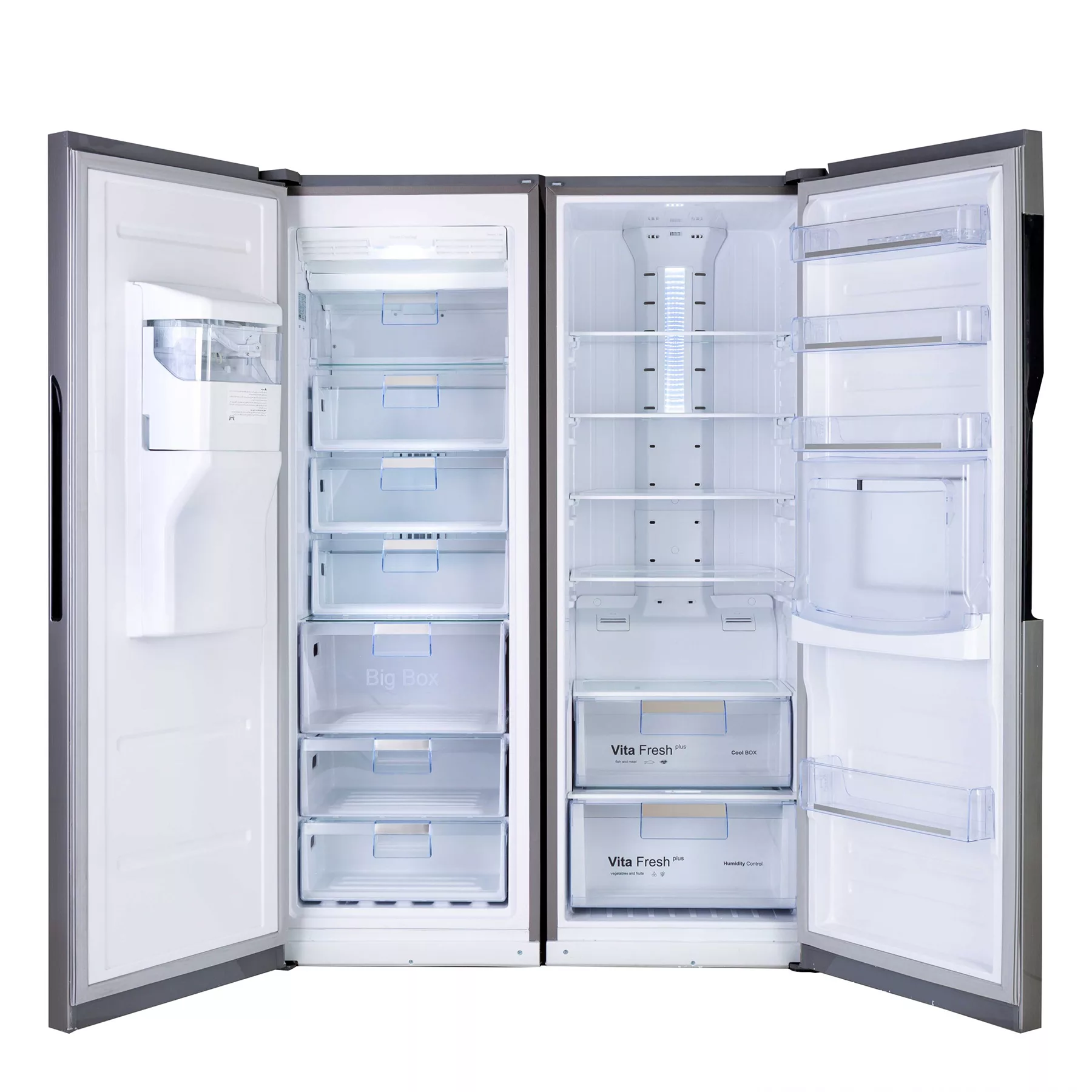 یخچال فریزر دوقلو 17 فوت هیمالیا مدل آلفا NF280a-NR440a، دارای نمایشگر و بدون برفک، با ارتفاع 192، پهنای 130 و عمق 70 سانتی متر، میزان مصرف انرژی B، دارای 5 طبقه در یخچال و 8 کشو در فریزر