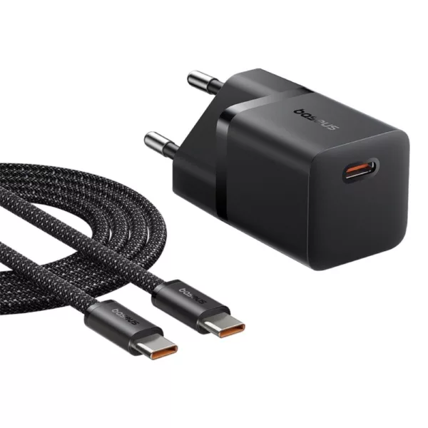 شارژر دیواری 25 وات بیسوس مدل GaN5 mini به همراه کابل تبدیل تایپ سی