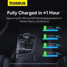 شارژر فندکی 60 وات بیسوس مدل Retractable به همراه کابل USB-C