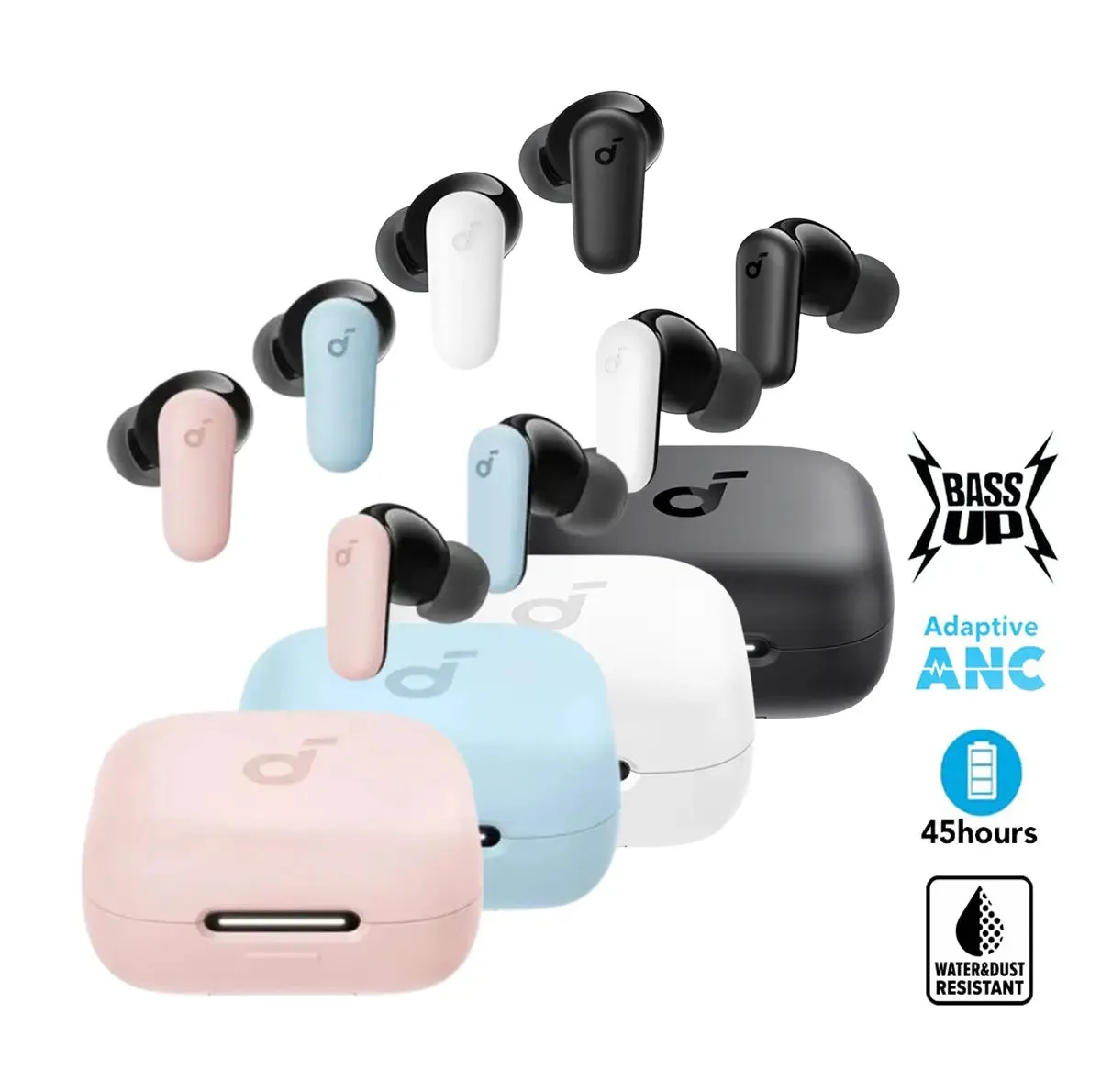 هدفون بلوتوثی انکر مدل R50i NC با حذف نویز فعال (ANC)، درگاه شارژ USB Type-C، باتری قابل شارژ تا 45 ساعت، مقاوم در برابر پاشش آب و گرد و غبار