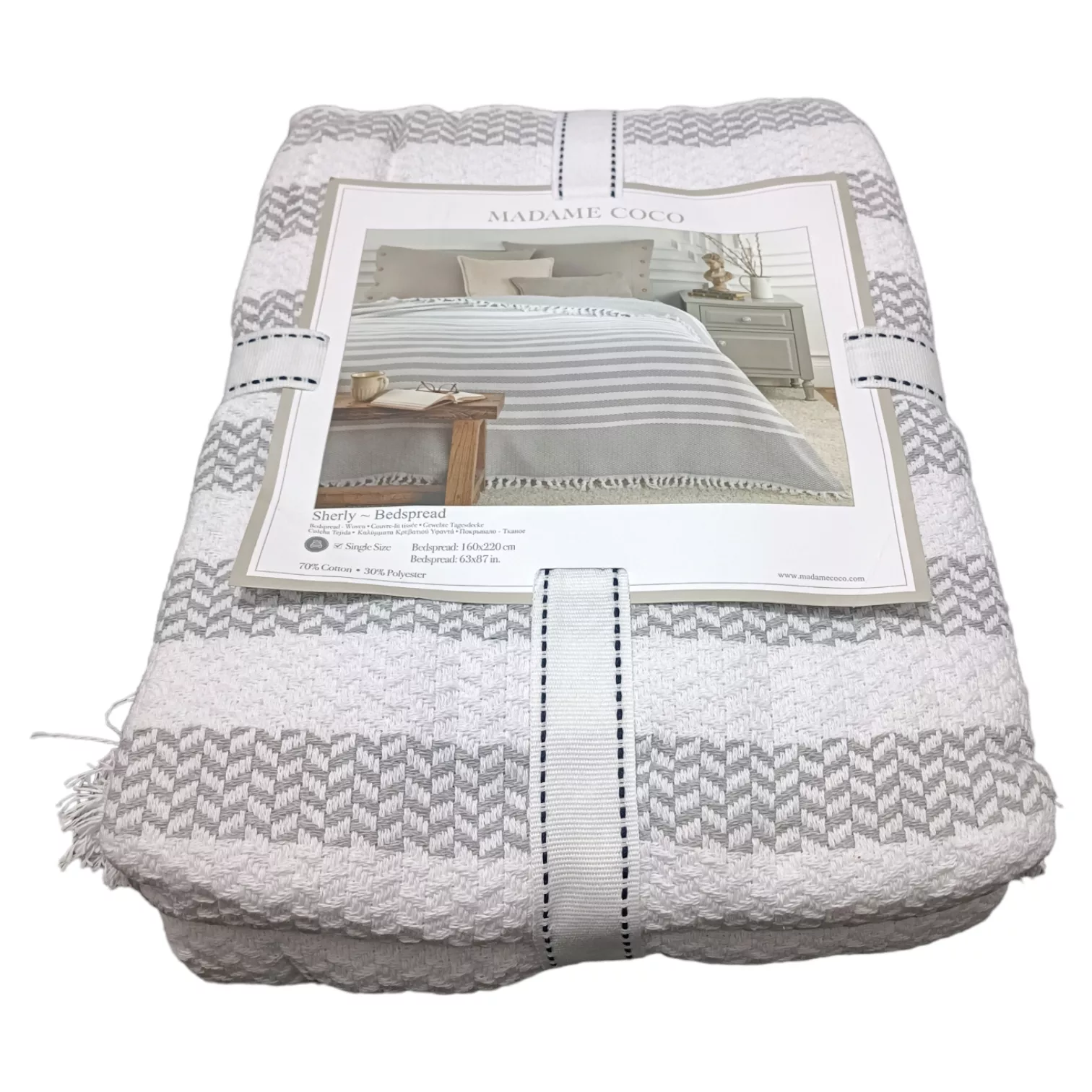 روتختی مادام کوکو مدل Sheryl Beyaz Gri تک نفره سایز 220×160 سانتی متر