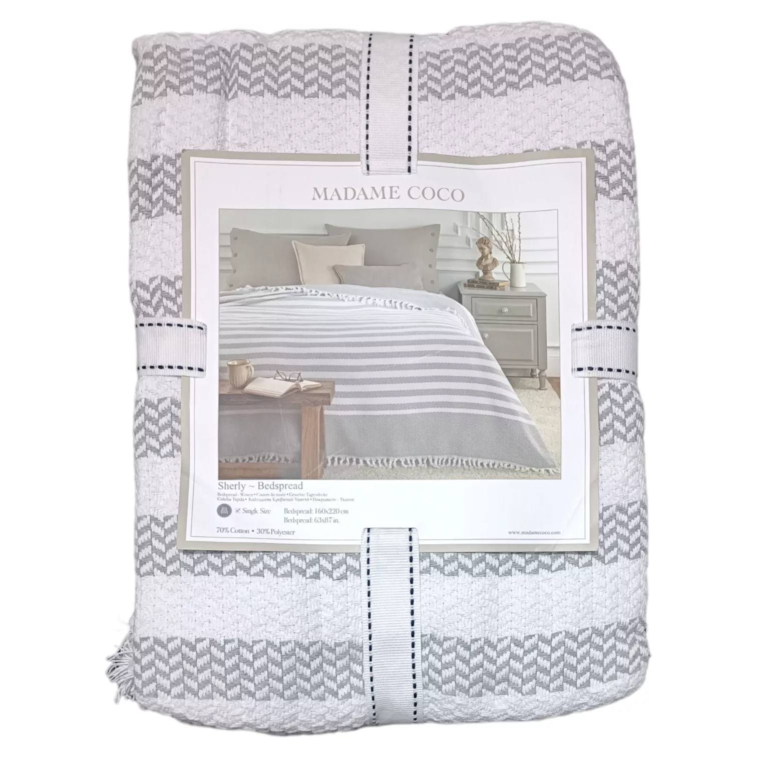 روتختی مادام کوکو مدل Sheryl Beyaz Gri تک نفره سایز 220×160 سانتی متر