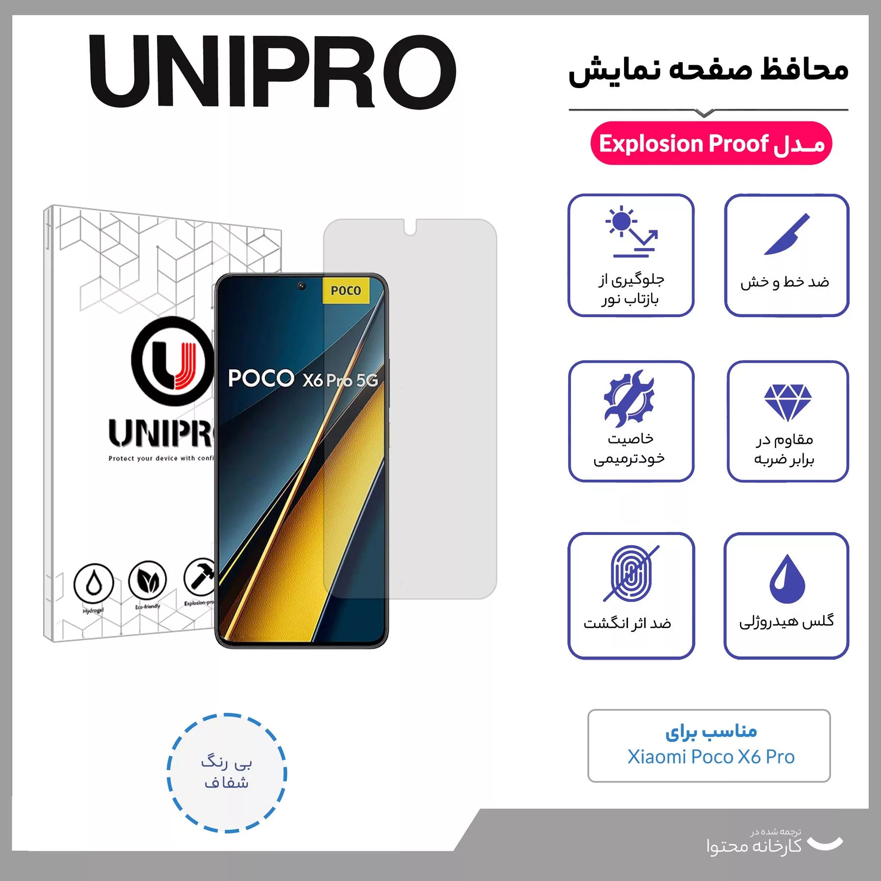 محافظ صفحه نمایش شفاف یونی پرو مدل Explosion Proof مناسب برای گوشی موبایل شیائومی Poco X6 Pro