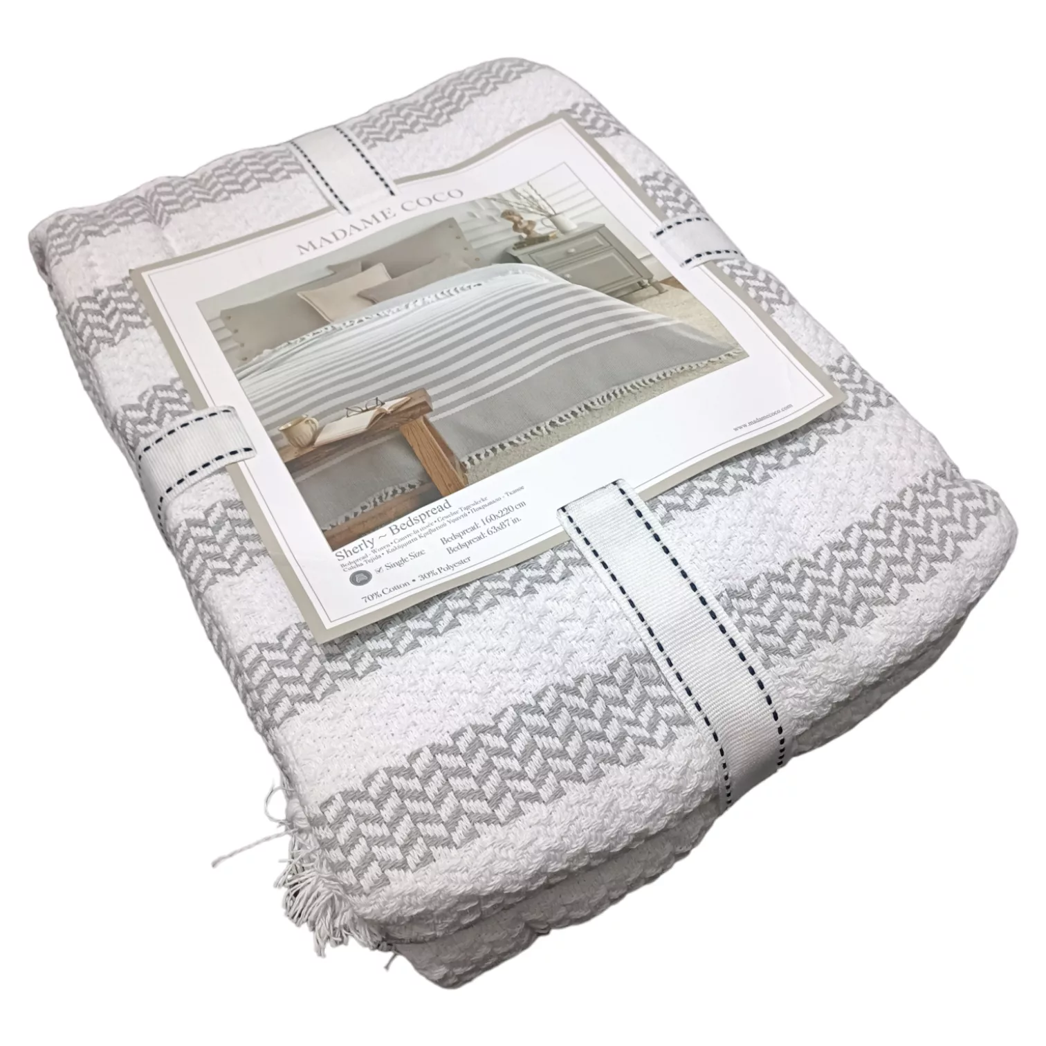 روتختی مادام کوکو مدل Sheryl Beyaz Gri تک نفره سایز 220×160 سانتی متر