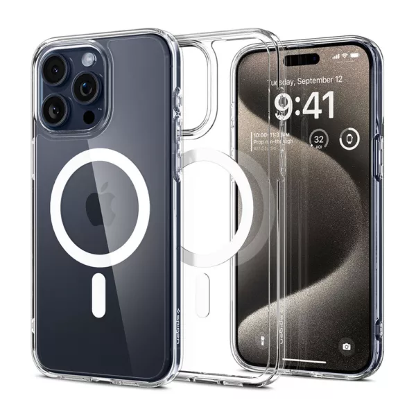 کاور برند اسپیگن مدل ultra hybrid magsafe clear case کد015 مناسب برای گوشی موبایل اپل iphone 15promax
