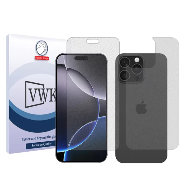 محافظ صفحه نمایش مات وی دبلیو کی مدل Tough مناسب برای گوشی موبایل اپل  iPhone 16 Pro به همراه محافظ پشت گوشی