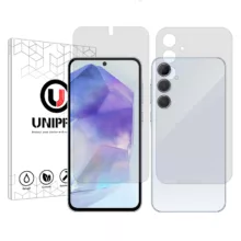 محافظ صفحه نمایش شفاف یونی پرو مدل Explosion Proof مناسب برای گوشی موبایل سامسونگ Galaxy A55 به همراه محافظ پشت گوشی