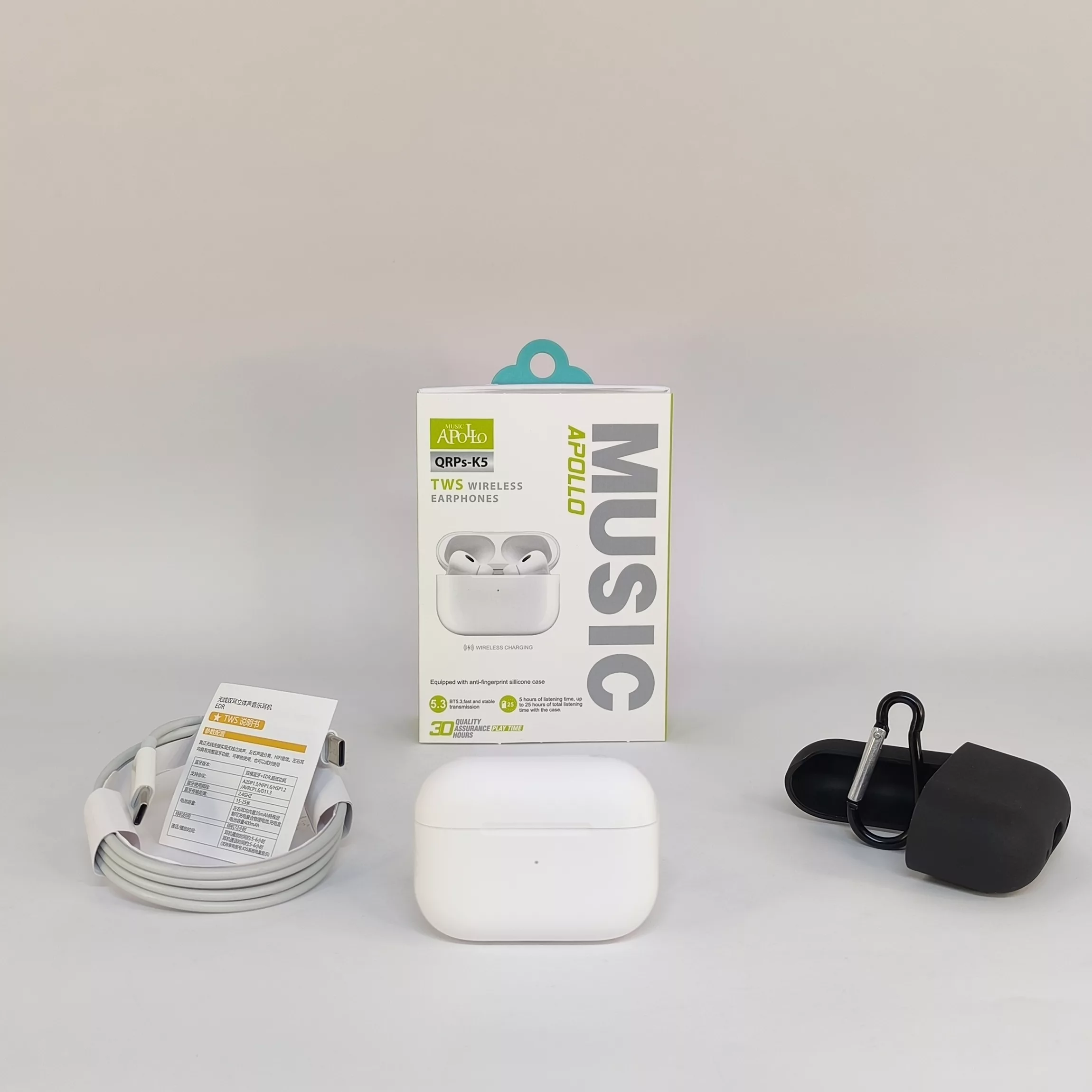 هدفون بلوتوثی موزیک آپولو مدل True wireless QRPs earbuds K5 به همراه کاور سیلیکونی