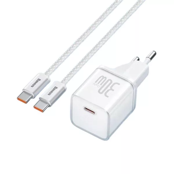 شارژر دیواری 30 وات بیسوس مدل GAN5 mini 30W به همراه کابل تبدیل USB-C