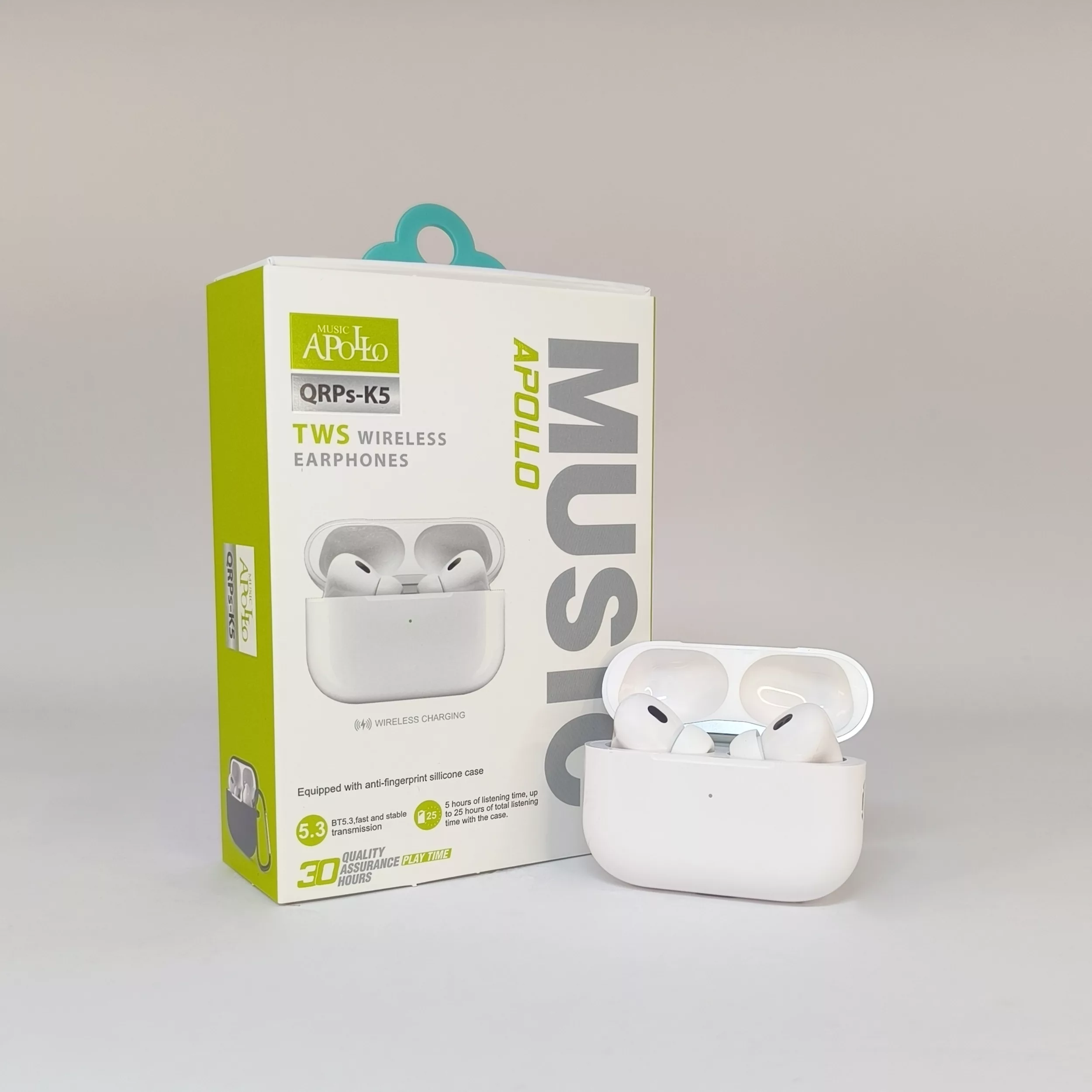 هدفون بلوتوثی موزیک آپولو مدل True wireless QRPs earbuds K5 به همراه کاور سیلیکونی