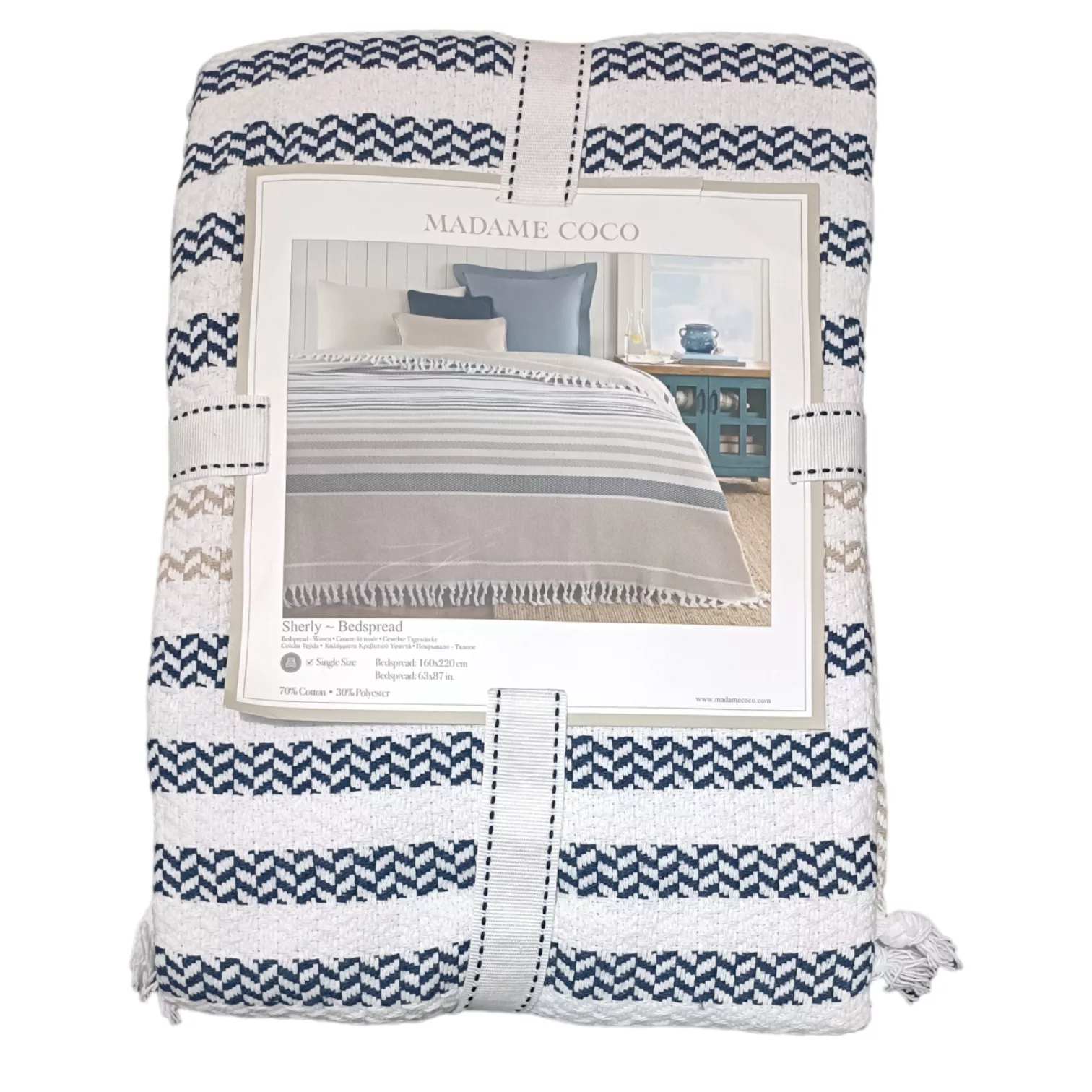 روتختی مادام کوکو مدل Sherly Bej Lacivert یک نفره سایز 220×160 سانتی متر