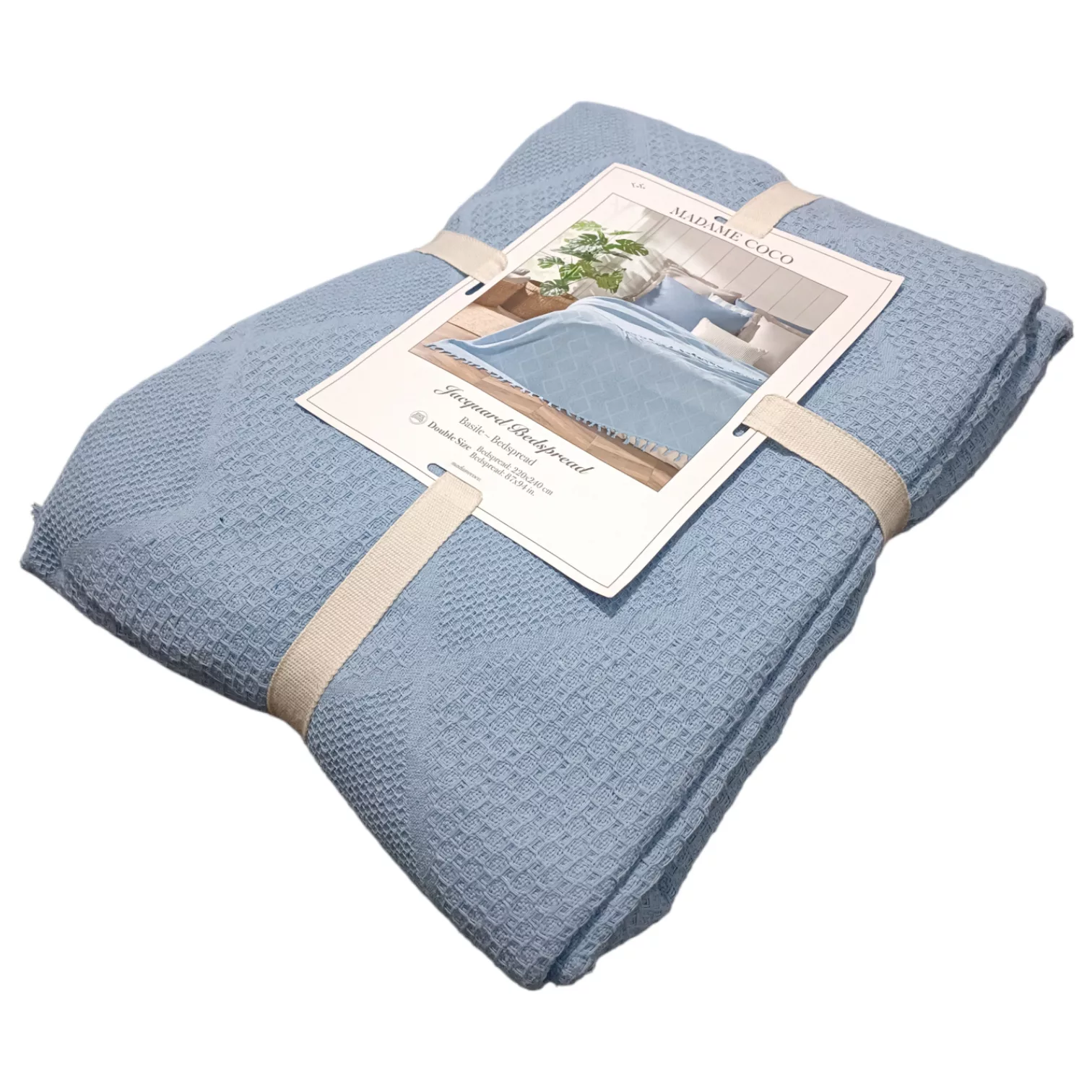 روتختی مادام کوکو مدل Basil Acik Mavi Yatak Ortusu دو نفره سایز 240×220 سانتی متر