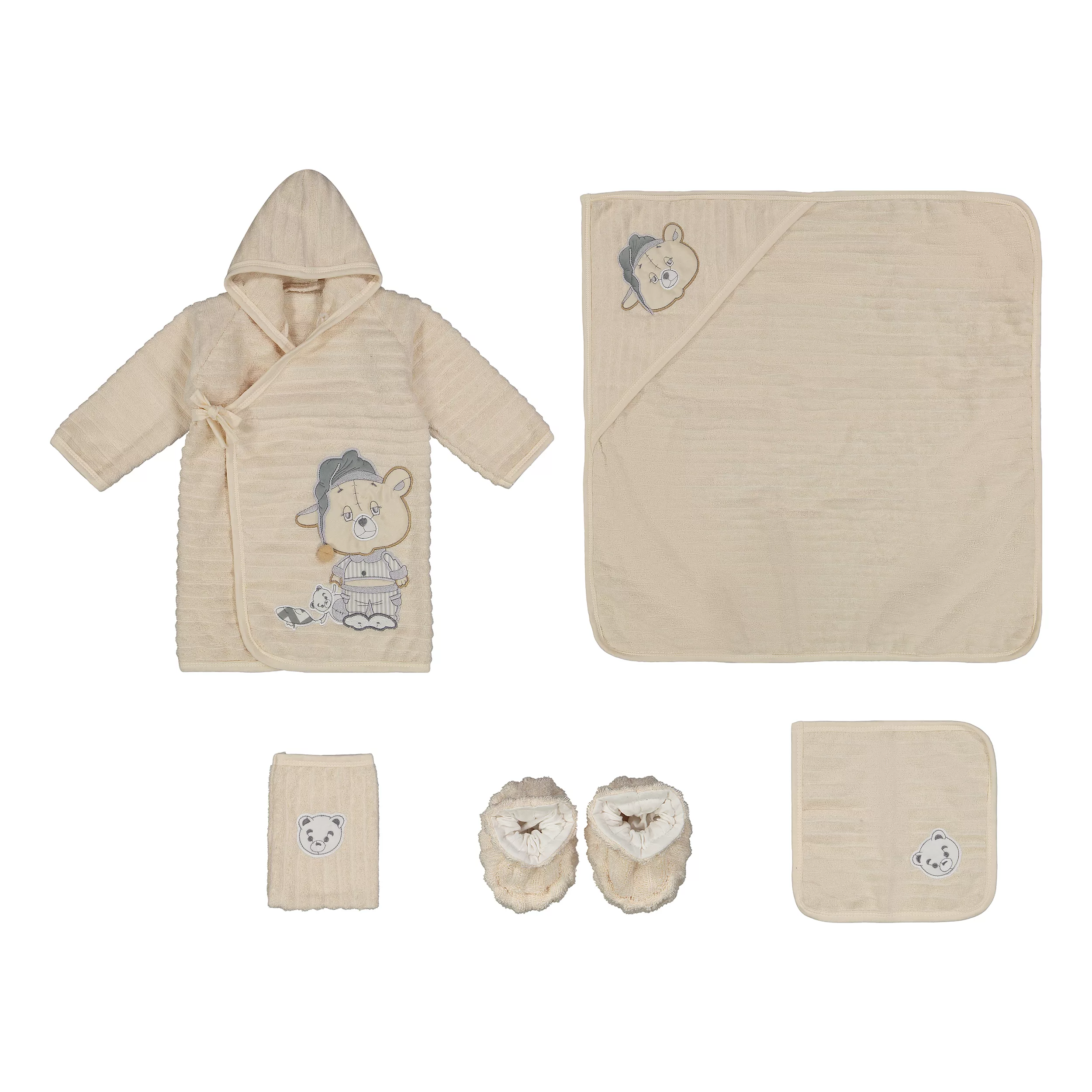 ست حوله کودک و نوزاد مادرکر طرح خرس خوابالو سایز 75x75 سانتی‌متر مجموعه 5 عددی