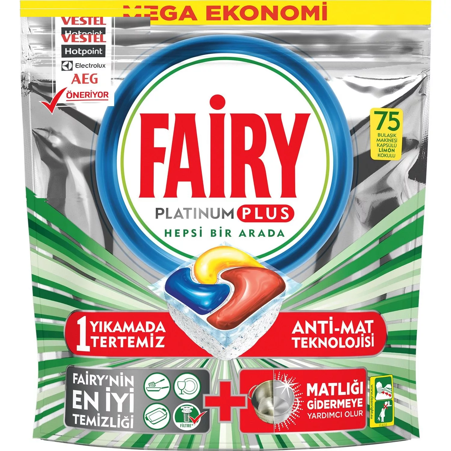 قرص ماشین ظرفشویی فیری مدل Platinum Plus بسته 75 عددی