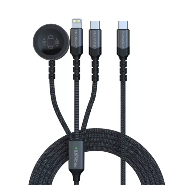 کابل تبدیل USB-C به USB-C/ پد شارژ اپل واچ/ لایتنینگ پرومیت مدل ICHARGE-TRIO طول 1.5 متر