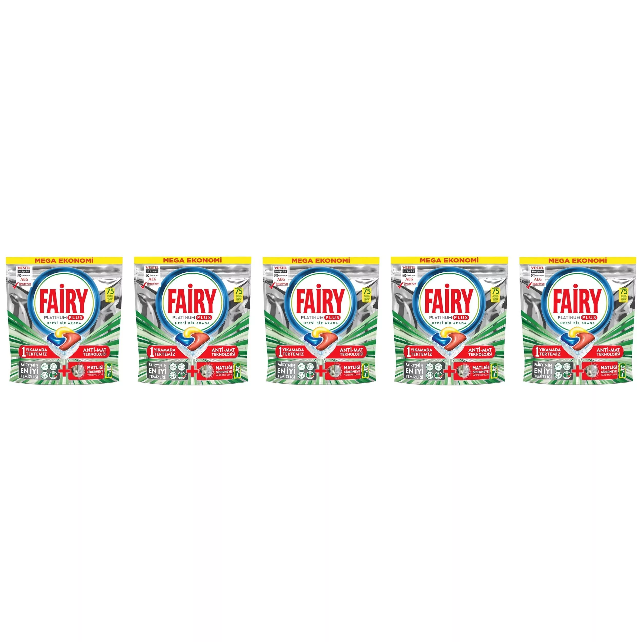 قرص ماشین ظرفشویی فیری مدل پلاتینیوم پلاس پنج بسته 75 عددی