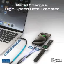 کابل تبدیل USB-C به USB-C/ پد شارژ اپل واچ/ لایتنینگ پرومیت مدل ICHARGE-TRIO طول 1.5 متر