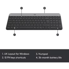 کیبورد و ماوس بی‌سیم لاجیتک مدل MK470، سوییچ ممبران، Full-Size