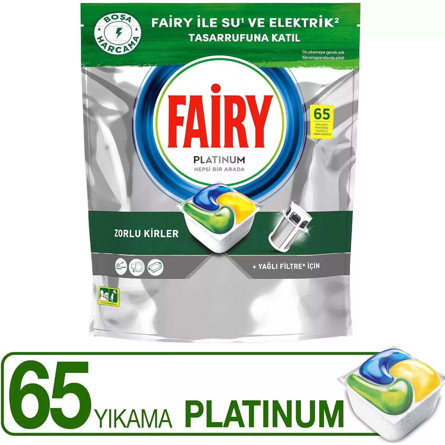 قرص ماشین ظرفشویی فیری مدل Platinum بسته 65 عددی