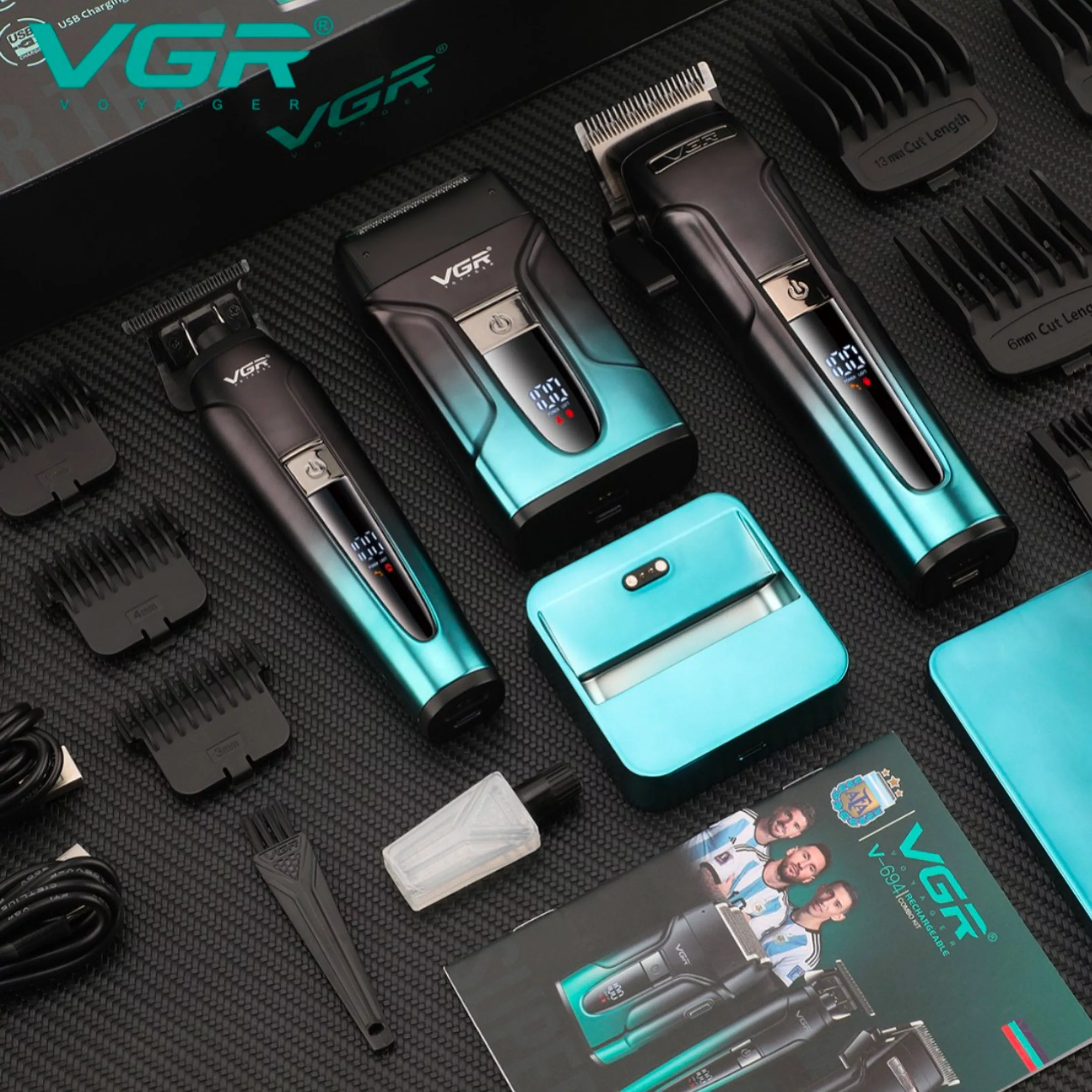 ماشین اصلاح موی سر و صورت وی جی ار مدل v-694 مجموعه 3 عددی