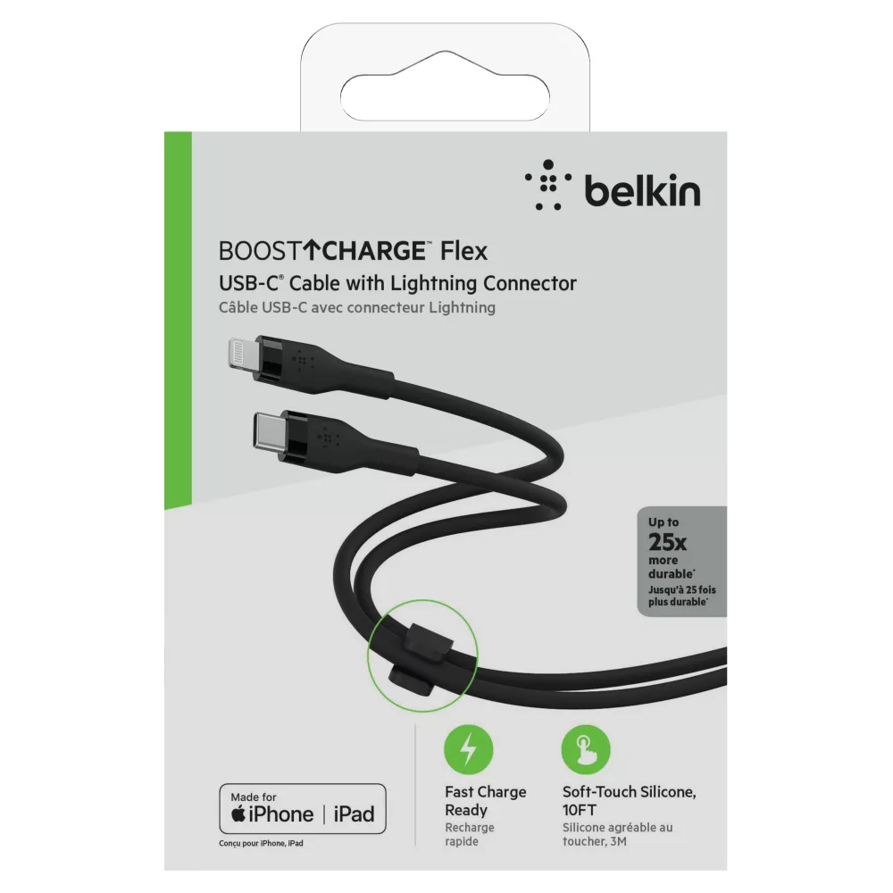 کابل تبدیل USB-C با لایتنینگ بلکین مدل CAA009bt3MBK طول 3 متر