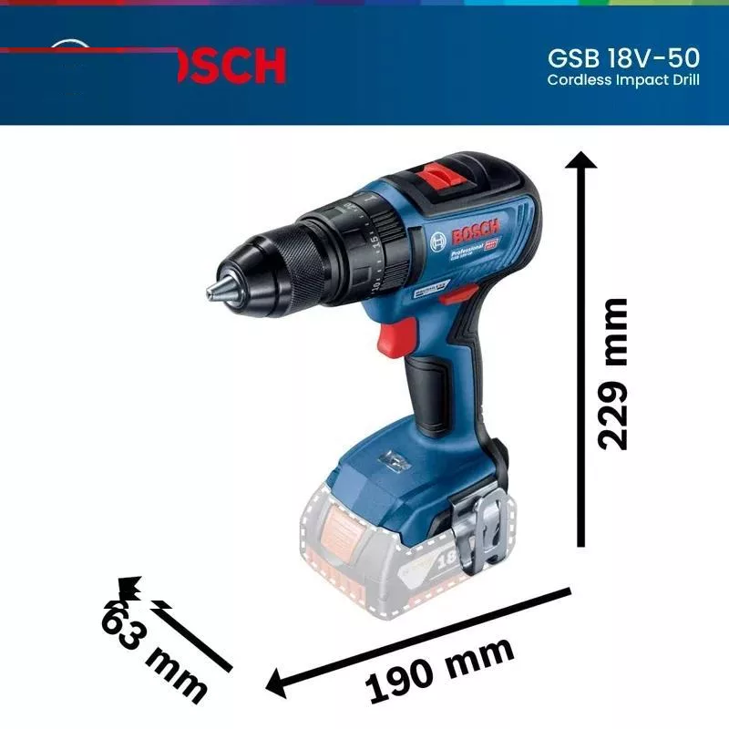 پیچ گوشتی شارژی چکشی بوش مدل GSB 18 V 50Extra brushless