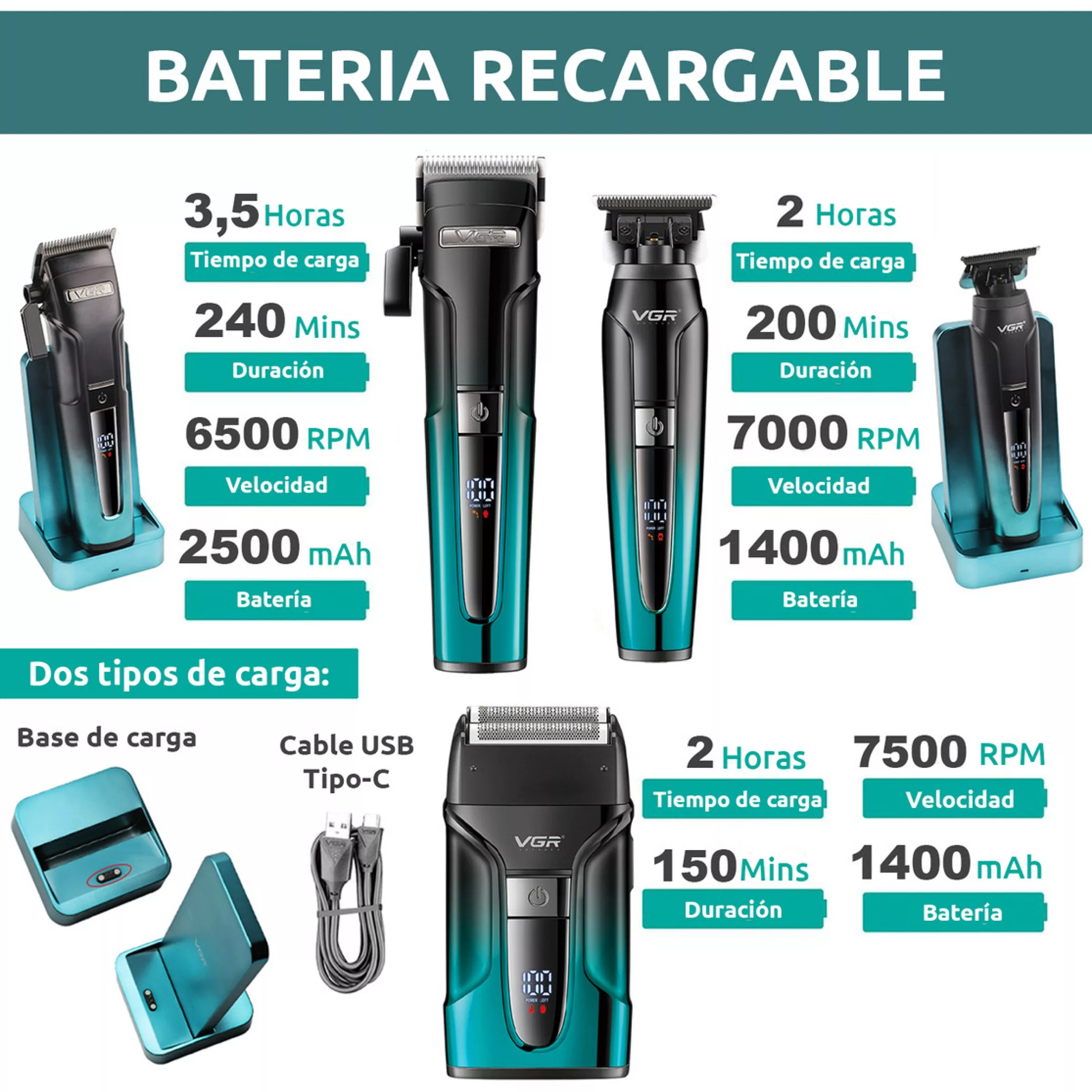 ماشین اصلاح موی سر و صورت وی جی ار مدل v-694 مجموعه 3 عددی