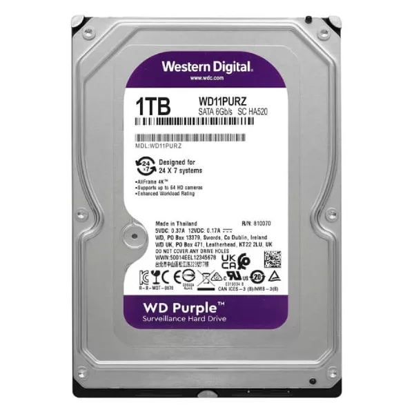 هارددیسک اینترنال وسترن دیجیتال مدل Purple WD10PURZ ظرفیت 1 ترابایت