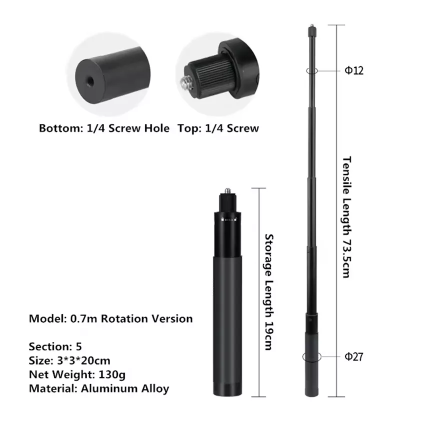 مونوپاد دوربین مدل 0.7m Rotation Version مناسب برای دوربین ورزشی اینستا 360