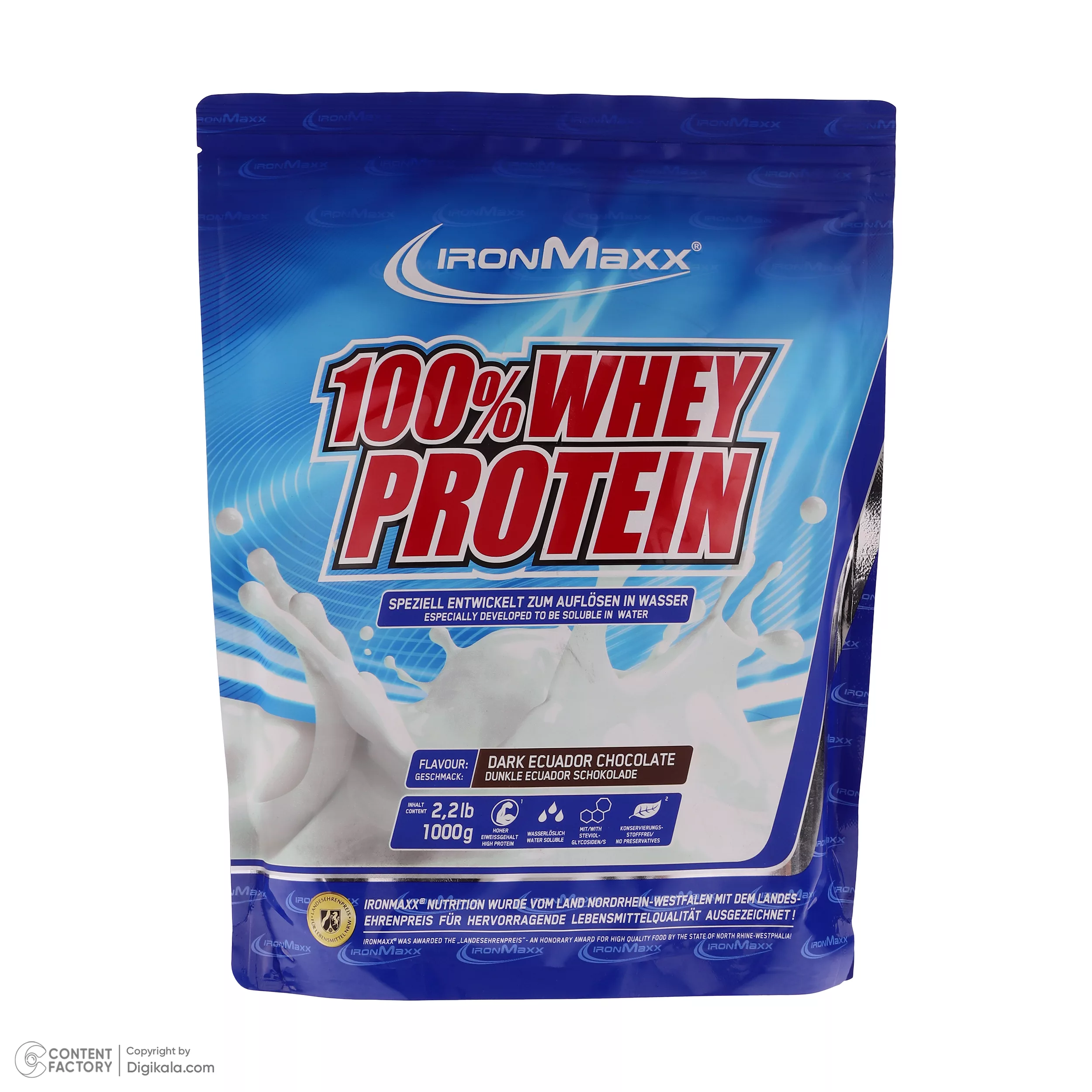 پودر پروتئین وی صد در صد با طعم شکلات تلخ اکوادور آیرون مکس - 1000 گرم