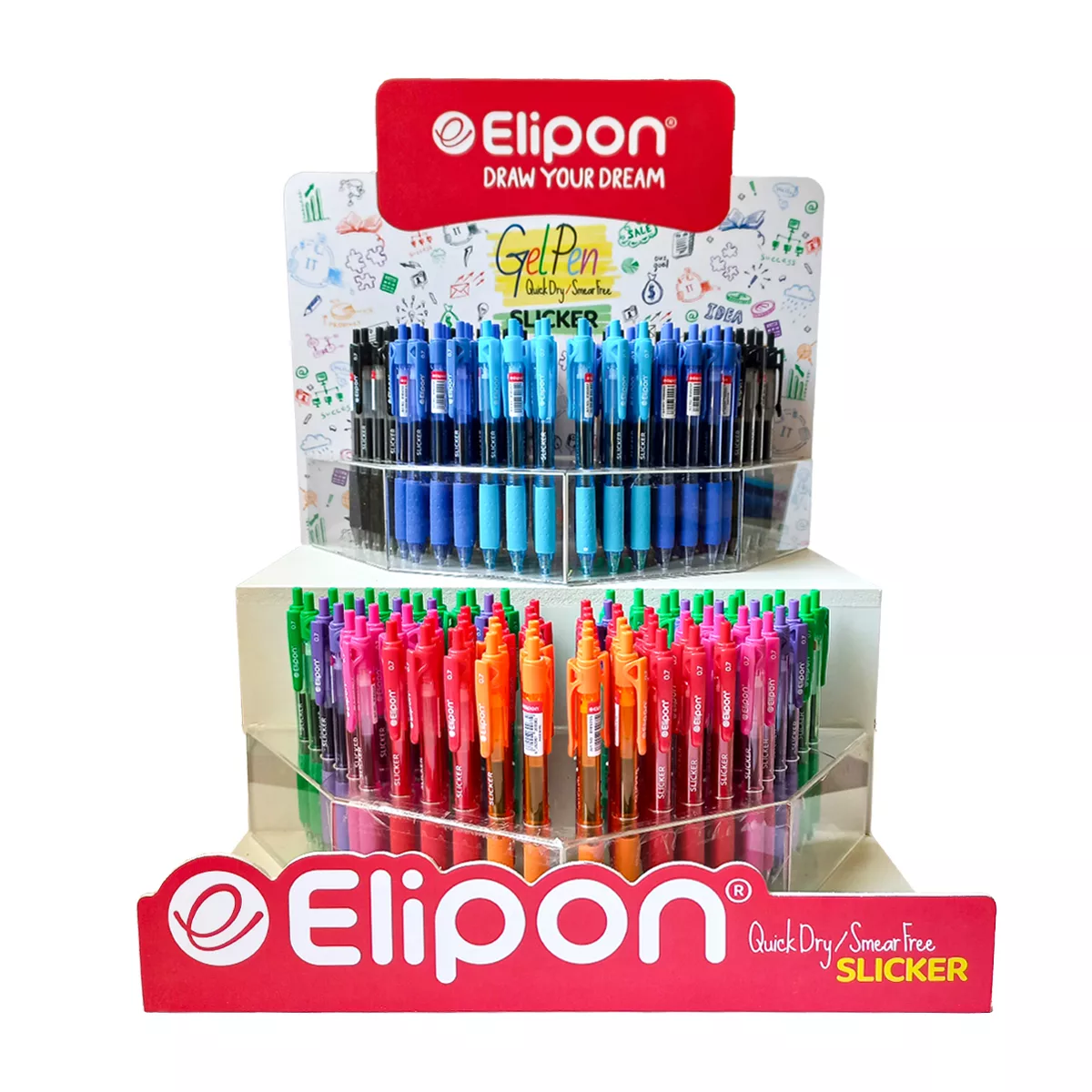 روان نویس الیپون مدل اسلیکر فشاری به همراه استند مجموعه 128 عددی