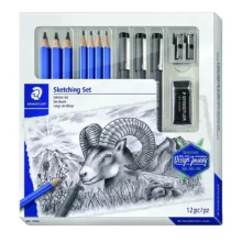 مداد طراحی استدلر مدل sketching کد 168508 به همراه پاک کن و تراش مجموعه 12 عددی