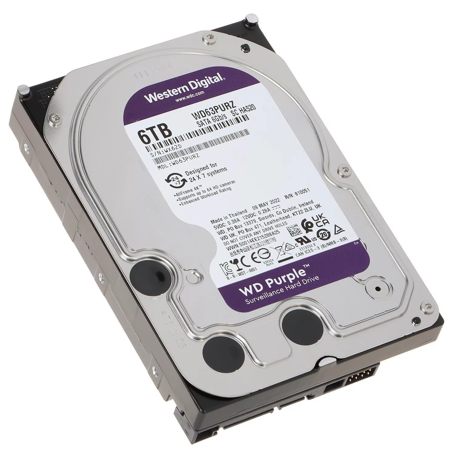 هارددیسک اینترنال وسترن دیجیتال مدل Purple WD63PURZ ظرفیت 6 ترابایت