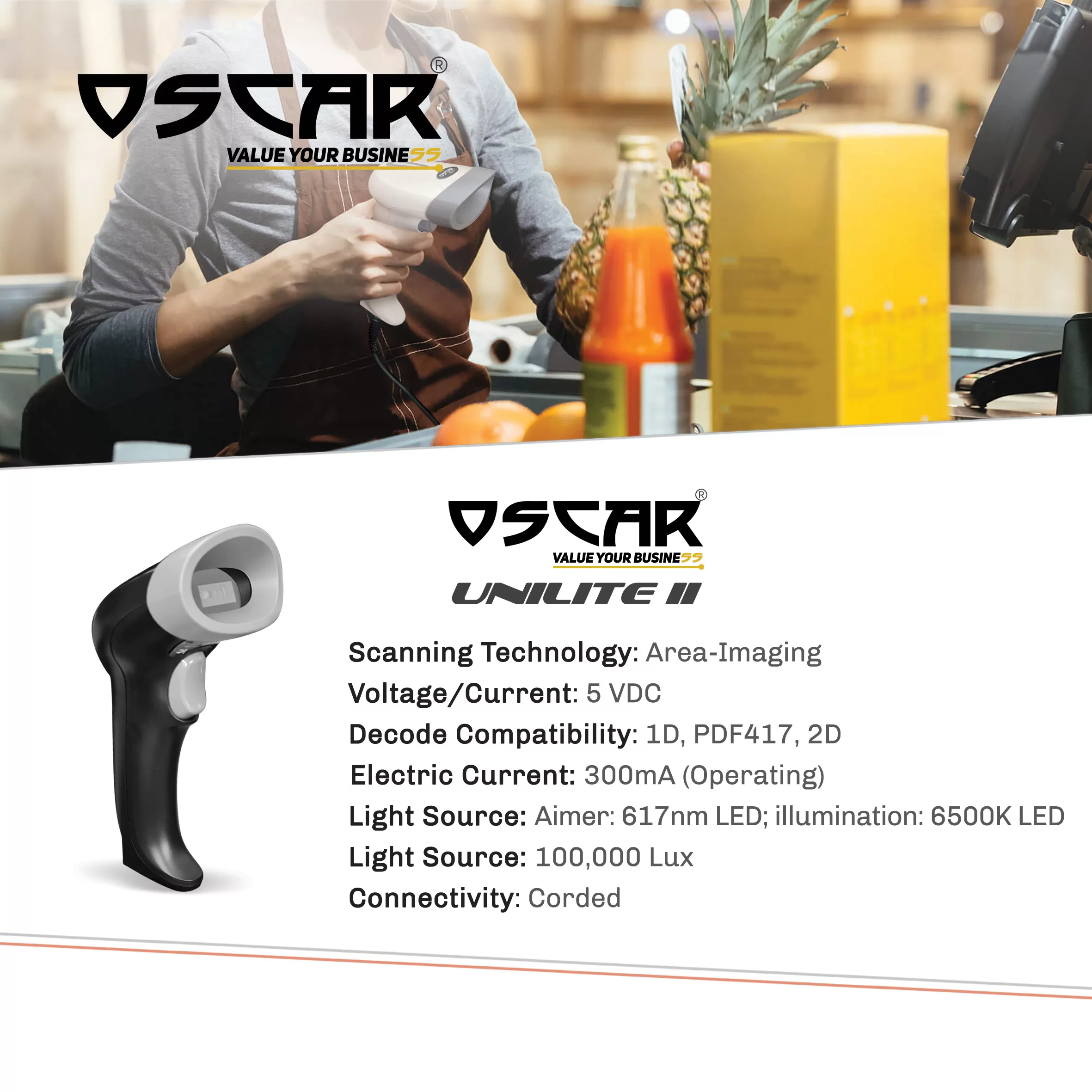 بارکدخوان دوبعدی اسکار مدل UNILITE II