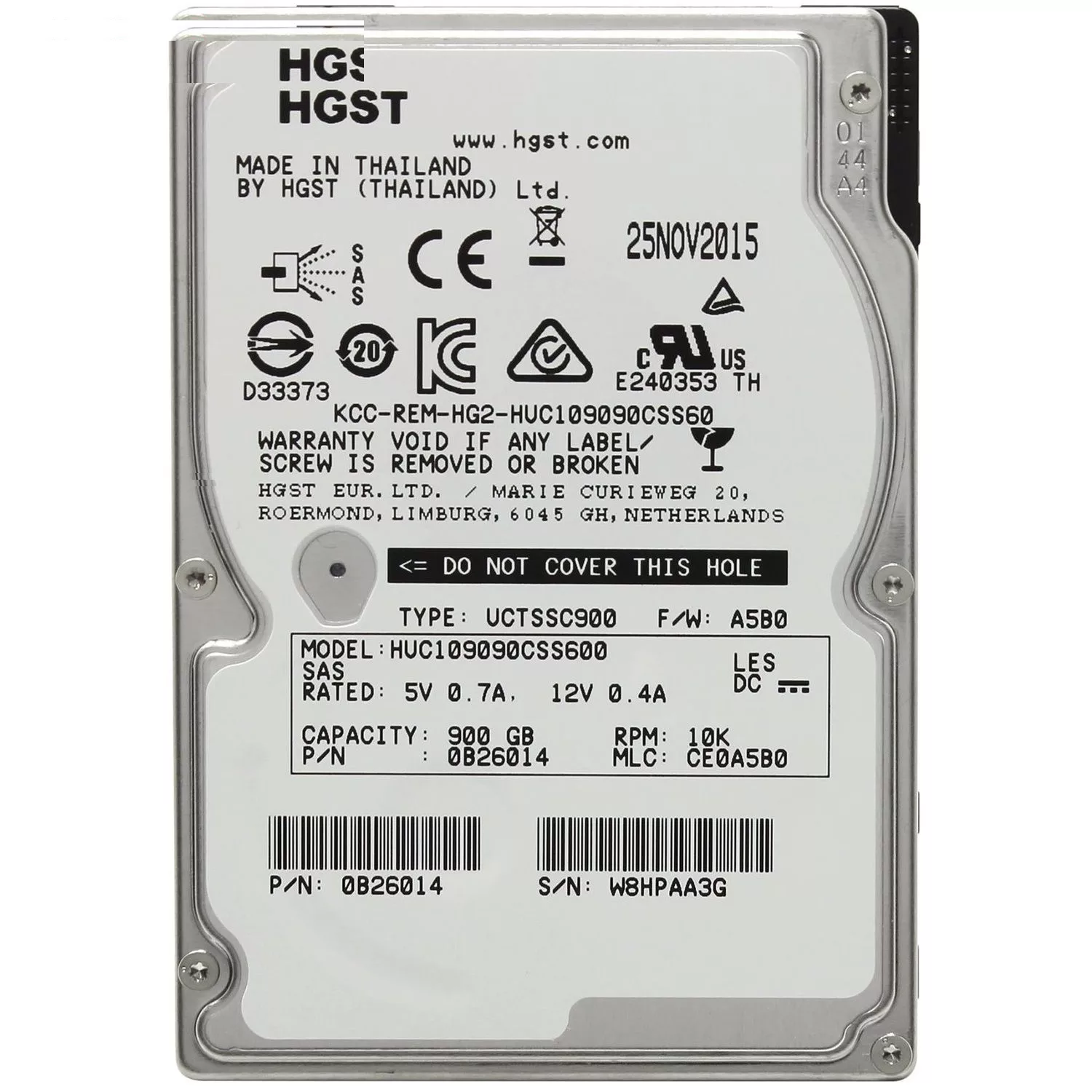 هارددیسک اینترنال اچ جی اس تی مدل HUC109090CSS600 ظرفیت 900 گیگابایت